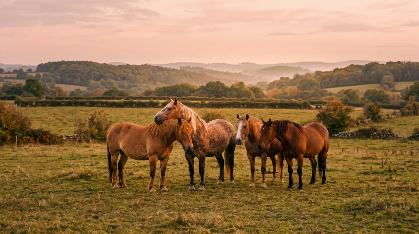 Les chevaux du Ferme Équi'libre en liberté, Dordogne